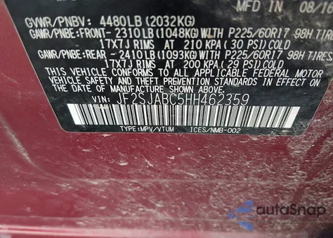 2017 Subaru Forester 2.5I z USA, uszkodzony, nr VIN JF2SJABC5HH462359